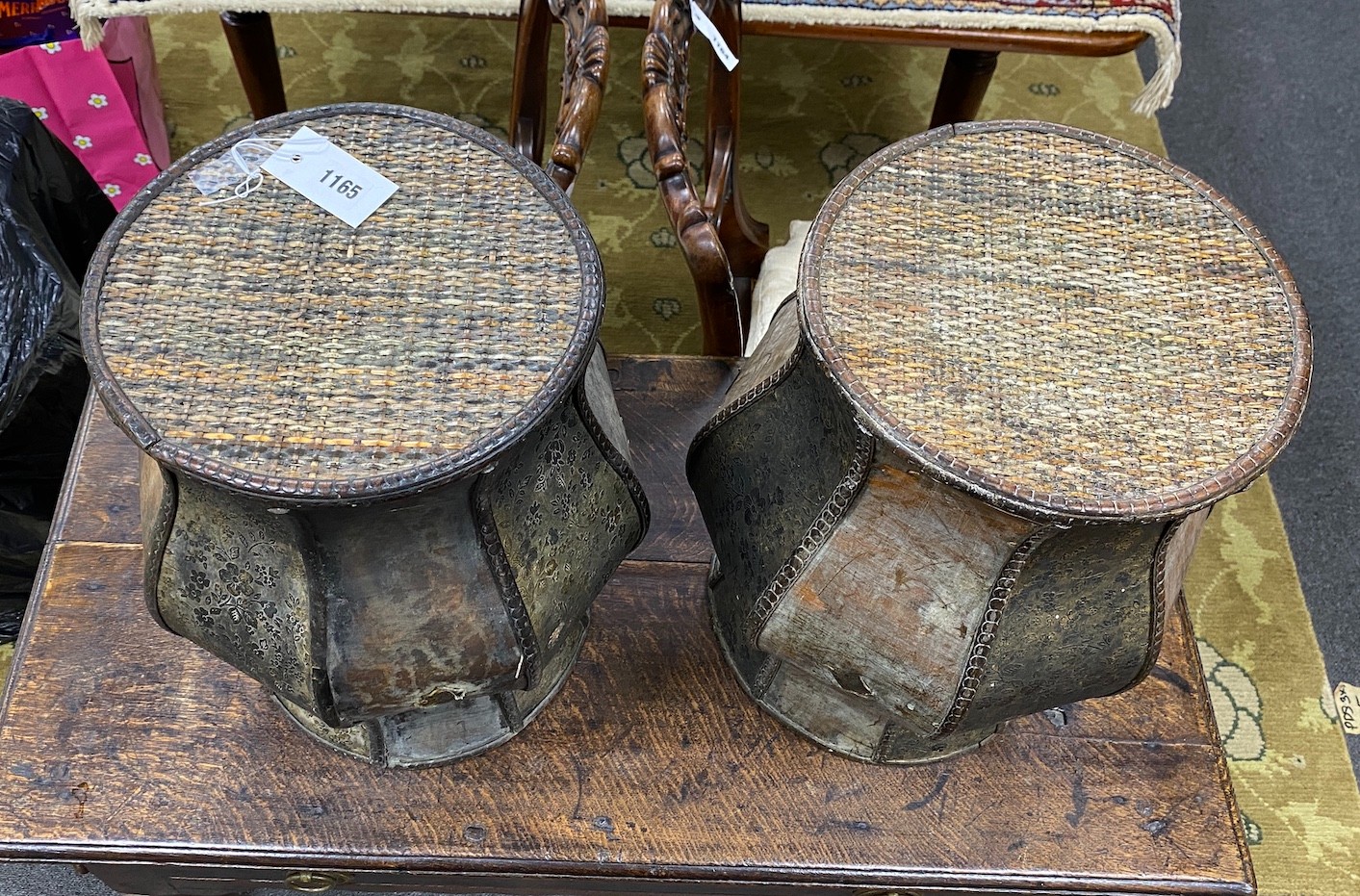 A pair of Chinese caned stands, diameter 26cm, height 40cm